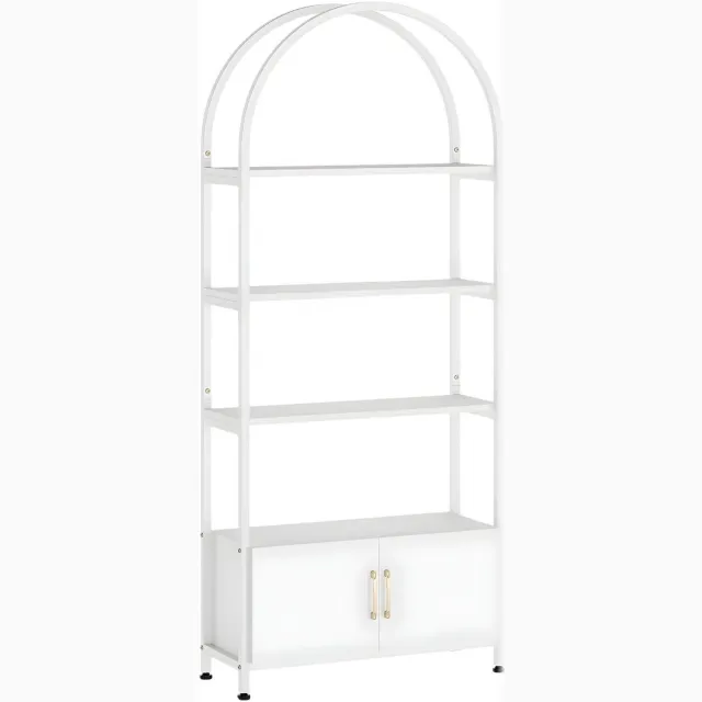 Happiq Boekenkast met Deur - 4-laags moderne opberg- en displaykast met deur - voor woonkamer slaapkamer kantoor - 180 cm hoog, wit hout - Bruin