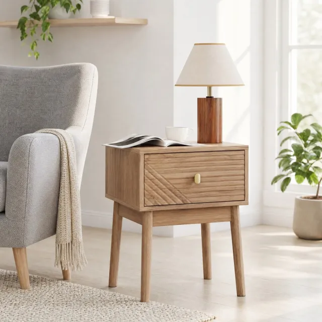 FloraGrace Nachtkastje - Mid-Century Design Met 2 Laden - Set Van 2 Voor Slaapkamer Of Als Bijzettafel - Eikenkleur MDF - 40x40x55 Cm Oak