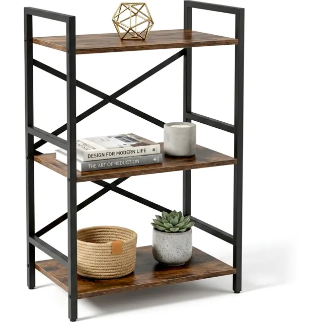 SV Living Boekenkast - Boekenrek - Open Vakkenkast - Industrieel - 3 Laags - 28×42×70cm bruin