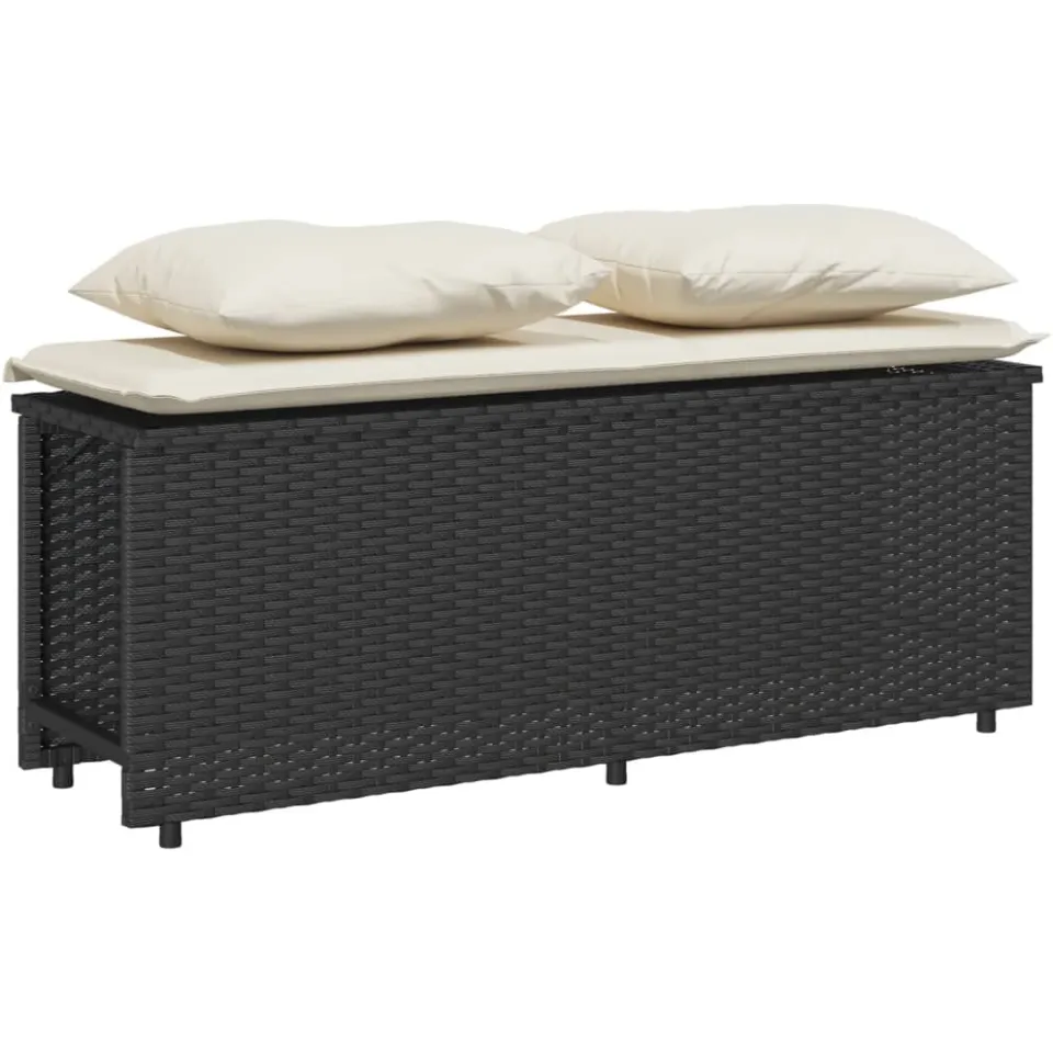 vidaXL 3-delige Tuinset met kussens poly rattan zwart