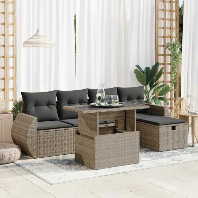 vidaXL 6-delige Loungeset met kussens poly rattan grijs, foto 2