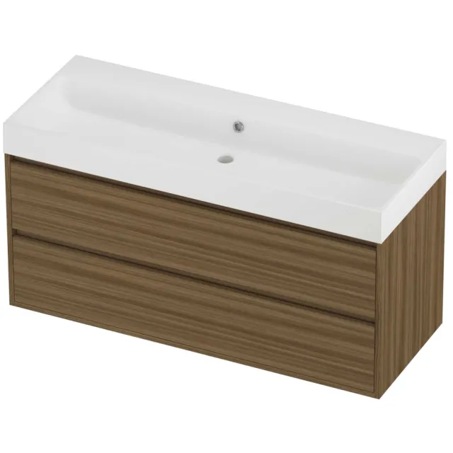 Proline Podium Badmeubelset Polystone Loft 120x46x62 cm Mat White Caramel Walnut Houtlook
