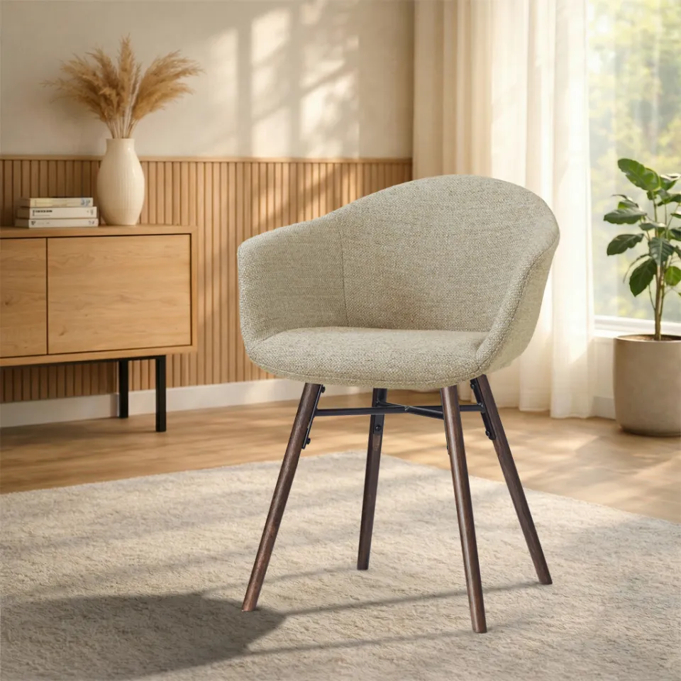 Nolon Nena-Otis eetkamerstoel taupe melange - walnoot houten onderstel, foto 2