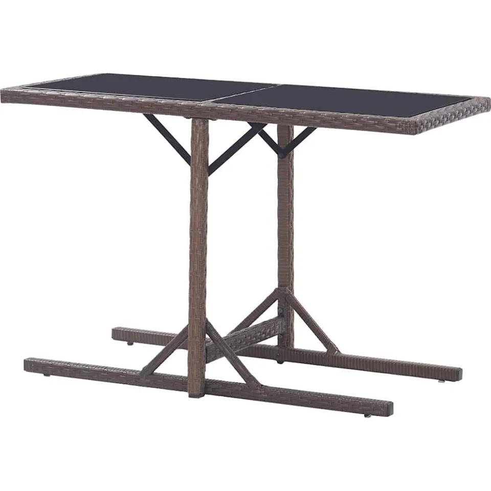 vidaXL Tuintafel 110x53x72 cm glas en poly rattan bruin, foto 3