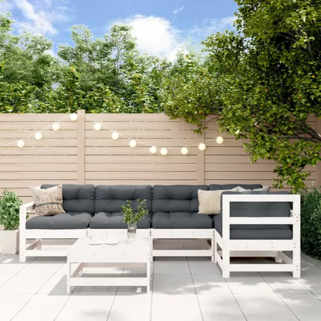 vidaXL 6-delige Loungeset met kussens massief hout wit, foto 2