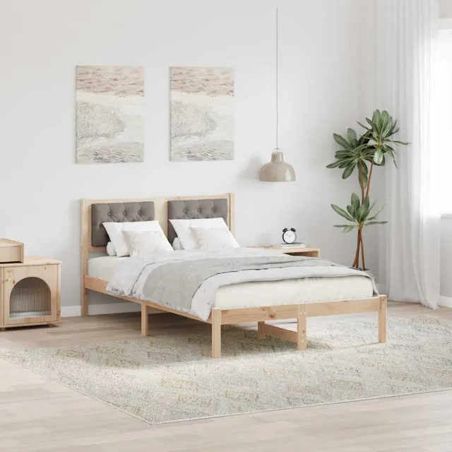 vidaXL Bedframe met hoofdeinde Taupe 135 x 190 cm Massief grenenhout