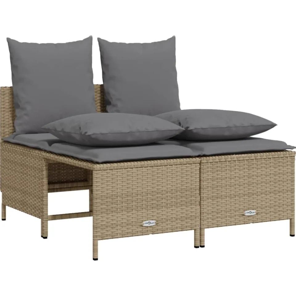 vidaXL 5-delige Loungeset met kussens poly rattan beige, foto 4