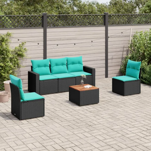 vidaXL 6-delige Loungeset met kussens poly rattan zwart, foto 2