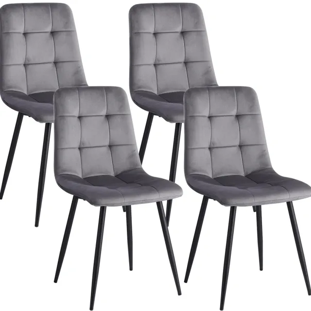 Archi Eetkamerstoelen – Eetkamerstoelen set van 4 - Fluwelen Scandinavische stoel - Metalen poten – Dining stoel - Grijs