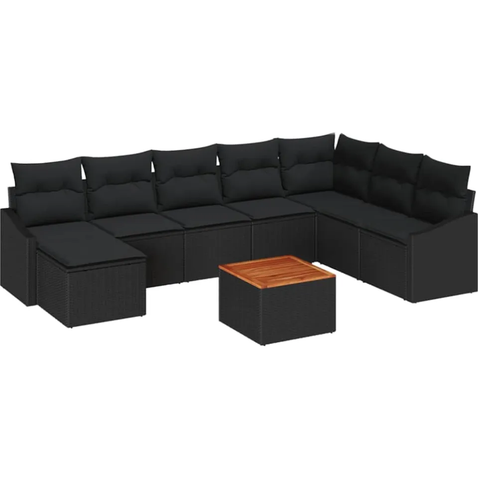 vidaXL Tuinbankenset 9 st Zwart poly rattan