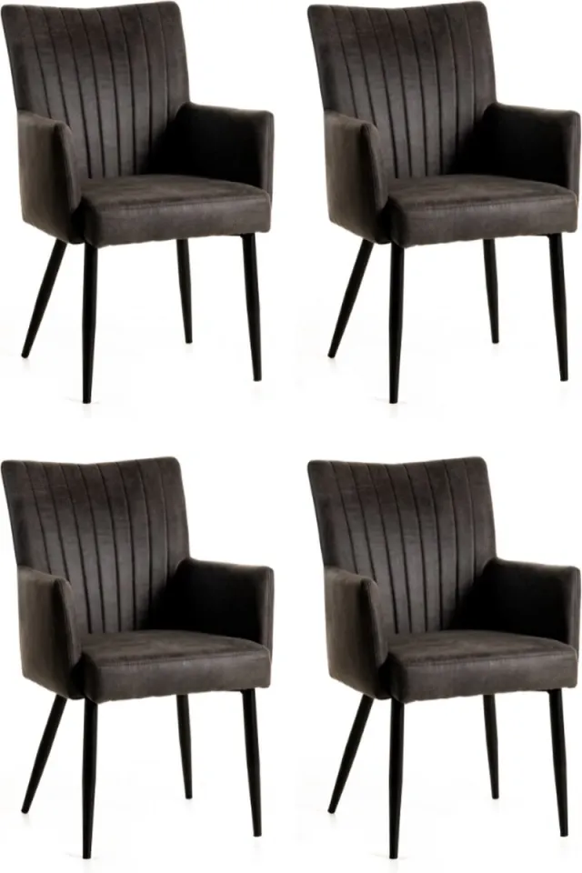 WAYS. Sfeervolle Kunstleren eetkamerstoelen – Mouse – Houten poten – Klassiek design – 4 stuks Grijs