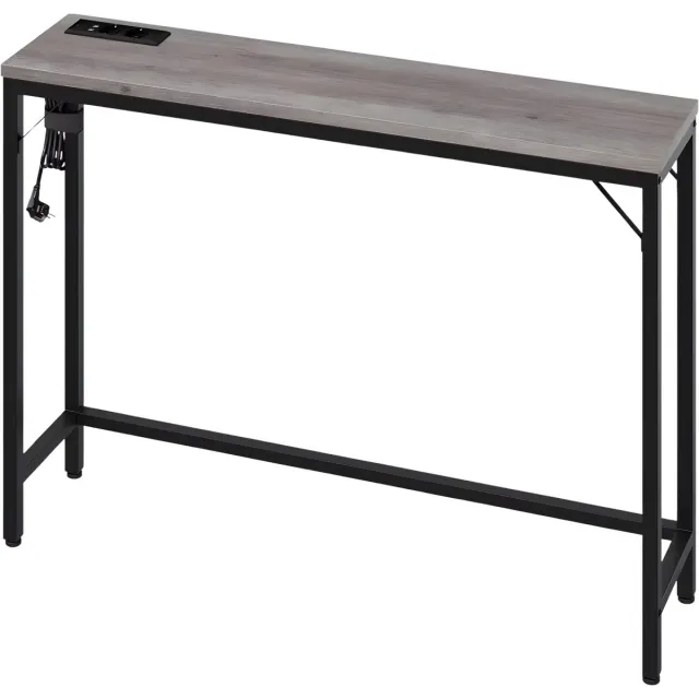 Happiq Smalle Consoletafel 100 cm - Haltafel met USB & Stopcontact - Zwart Metaal Black