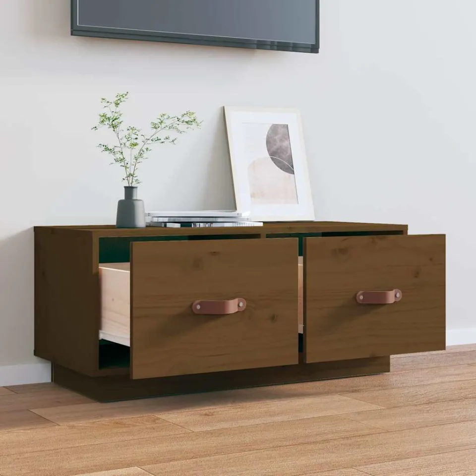 vidaXL Tv-meubel 80x34x35 cm massief grenenhout honingbruin bruin, foto 3