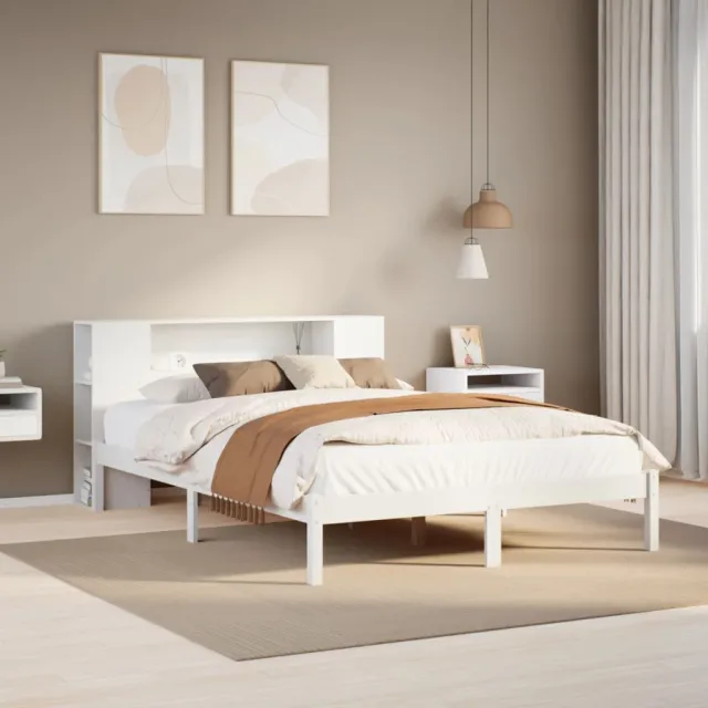 vidaXL Bed met boekenkast zonder matras grenenhout wit 135x190 cm