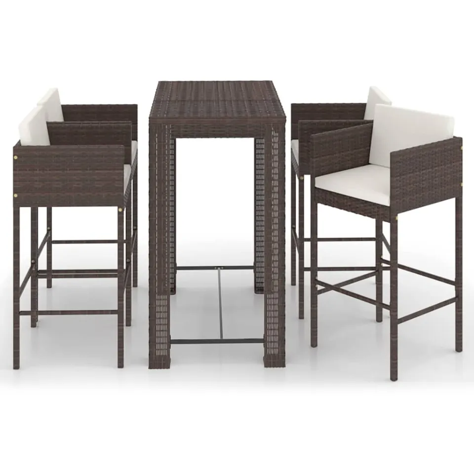 vidaXL 5-delige Tuinbarset met kussens poly rattan bruin, foto 3