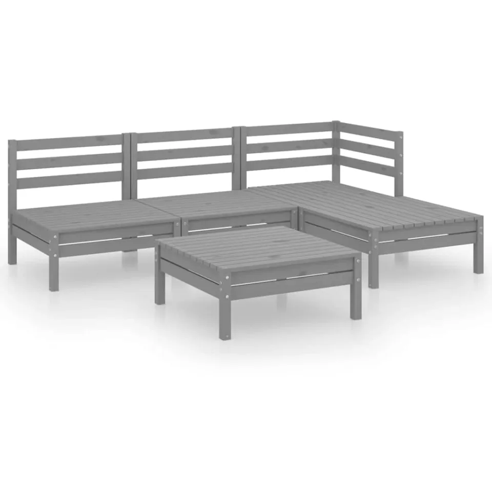 vidaXL 5-delige Loungeset massief grenenhout grijs, foto 3