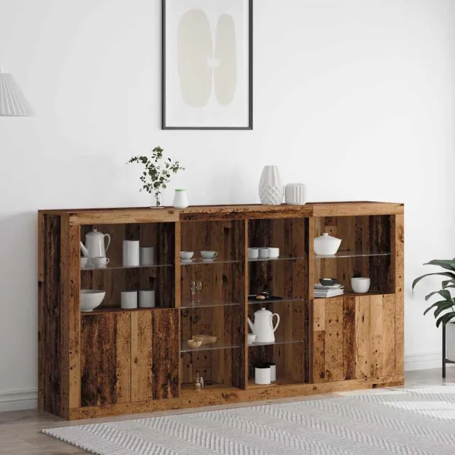 vidaXL LED Sideboard 3 st Oud hout 202 x 37 x 100 cm Bewerkt hout Bruin