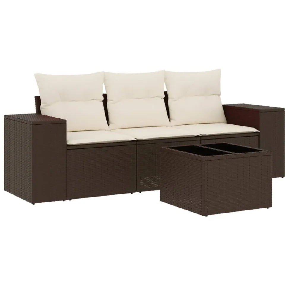 vidaXL 4-delige Loungeset met kussens poly rattan bruin