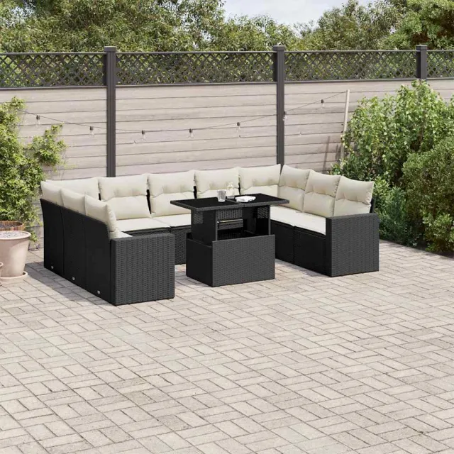 vidaXL 10-delige Loungeset met kussens poly rattan zwart, foto 2