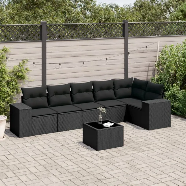 vidaXL 7-delige Loungeset met kussens poly rattan zwart, foto 2