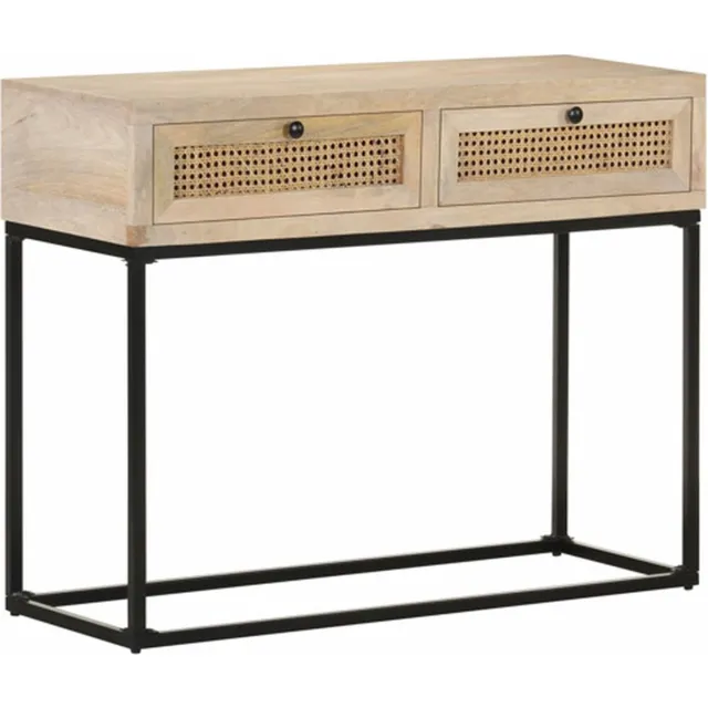vidaXL Wandtafel - 100x35x76 - cm - massief - mangohout - en - natuurlijk - riet Wit