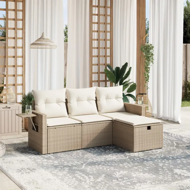 vidaXL 4-delige Loungeset met kussens poly rattan beige, foto 2
