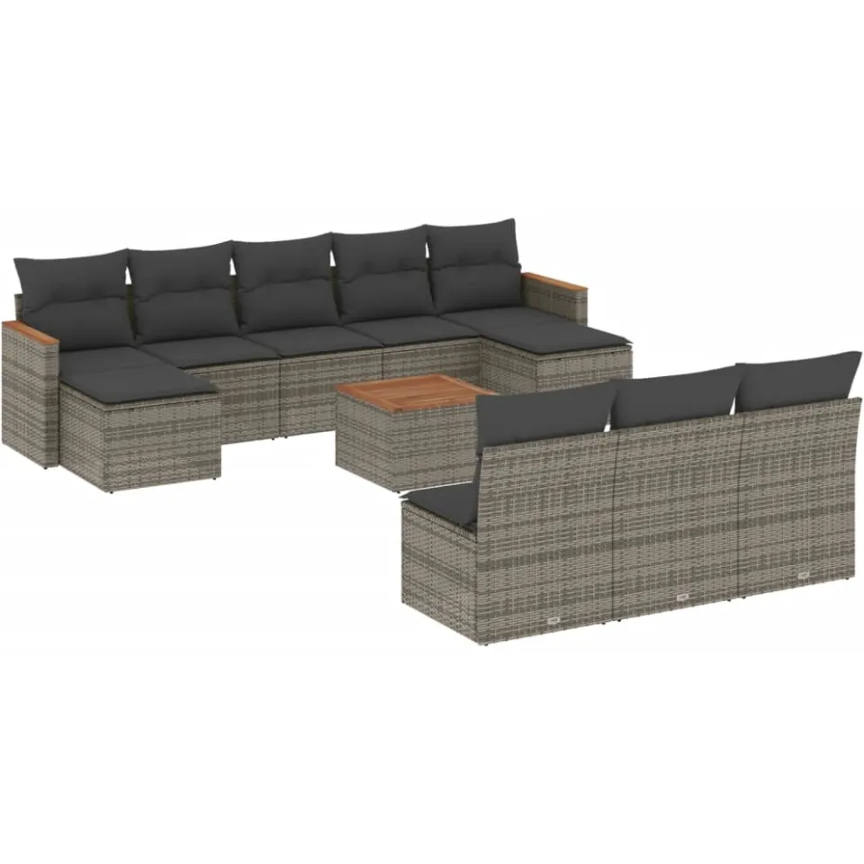 vidaXL 11-delige Loungeset met kussens poly rattan grijs, foto 3