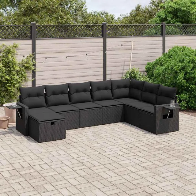 vidaXL 8-delige Loungeset met kussens poly rattan zwart, foto 2