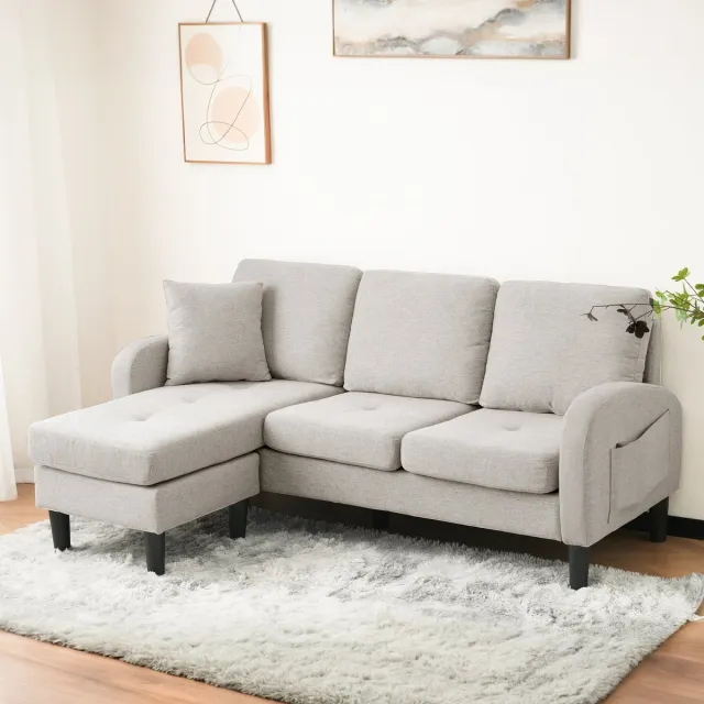 HAUSS SPOLE Hoekbank - Modulair L-Vorm - Chaise Longue Omkeerbaar - Schuim Zitvulling - 166x118x77 cm - 3-Zits - Voor Woonkamer En Kantoor - Linnen Beige