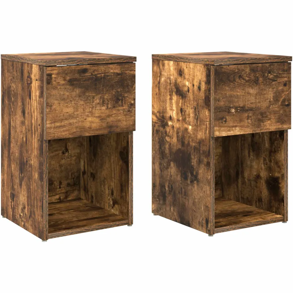 vidaXL Bed kast 2 st Gerookt eiken 29 x 31,5 x 49 cm Bewerkt hout Bruin