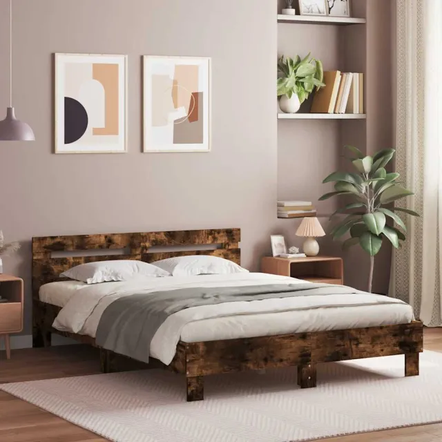 vidaXL Bedframe met hoofdeinde en LED gerookt eikenkleurig 140x200 cm Bruin