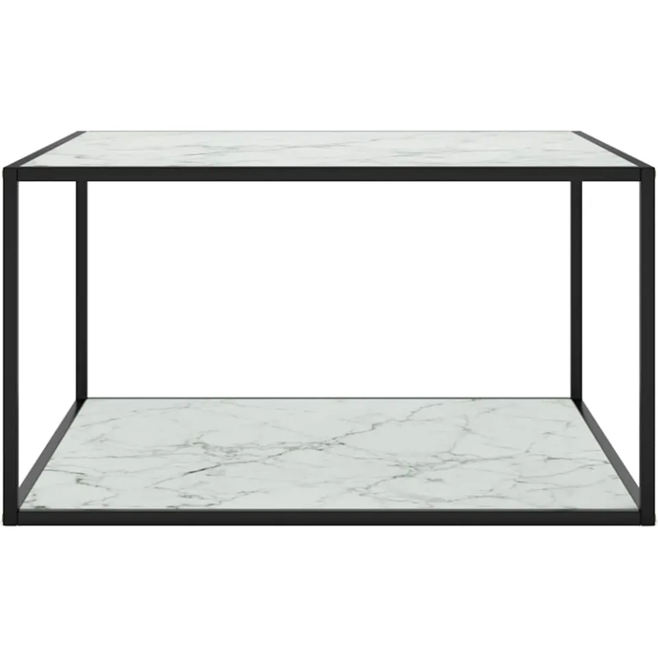 vidaXL Salontafel met wit marmerglas 90x90x50 cm zwart