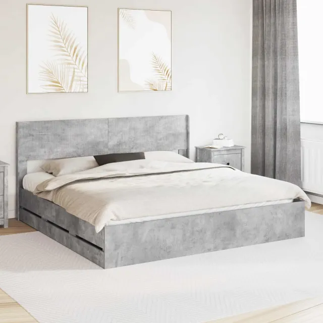 vidaXL Bedframe met opbergruimte en hoofdbord Betongrijs 180 x 200 cm