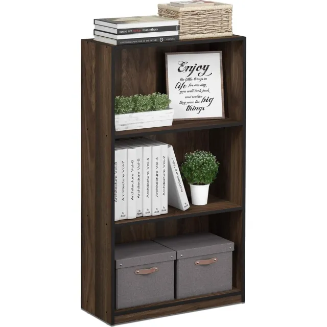 Furinno Basic boekenkast met 3 vakken, opbergrek, hout, Columbia Walnoot/zwart, 23,5 x 55,25 x 100,33 cm