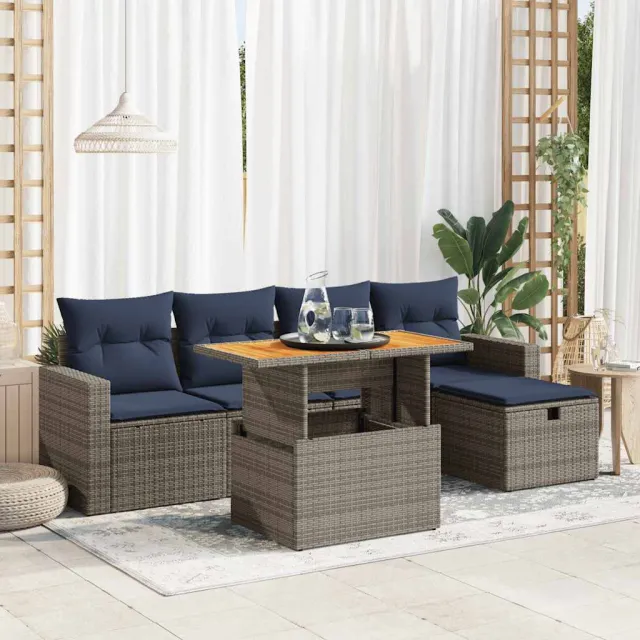 vidaXL 6-delige Loungeset met kussens poly rattan acacia grijs, foto 2