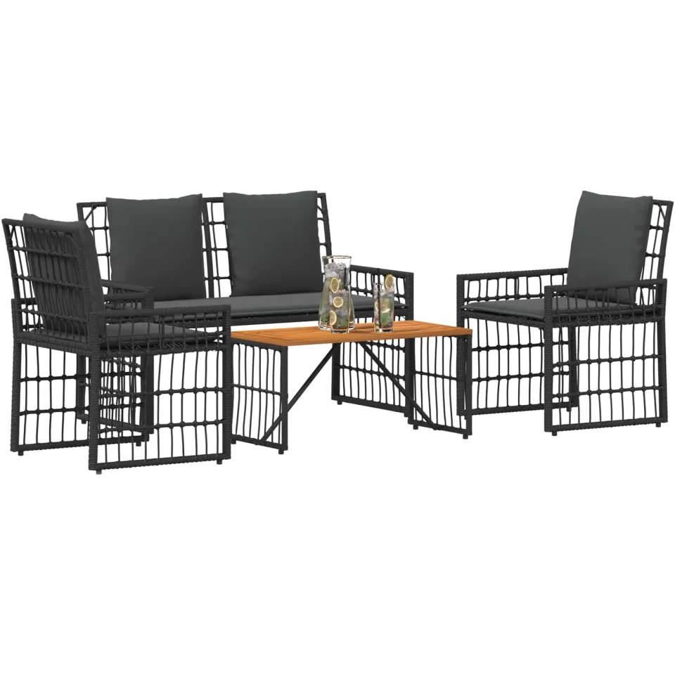 vidaXL Buitenmeubelset 4 st Zwart en Donkergrijs Staal en Poly Rattan