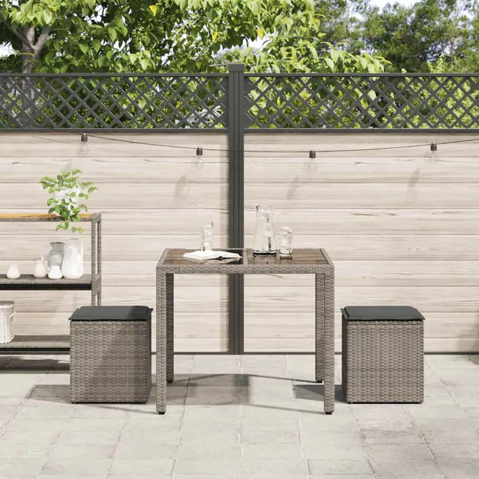 vidaXL Tuinkrukken met kussens 2 st 40x40x43 cm poly rattan grijs, foto 3