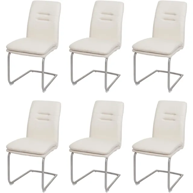 MCW Set van 6 eetkamerstoelen MCW-H70, keukenstoel als sledestoel, stof/textiel, geborsteld roestvrij staal ~ crèmebeige