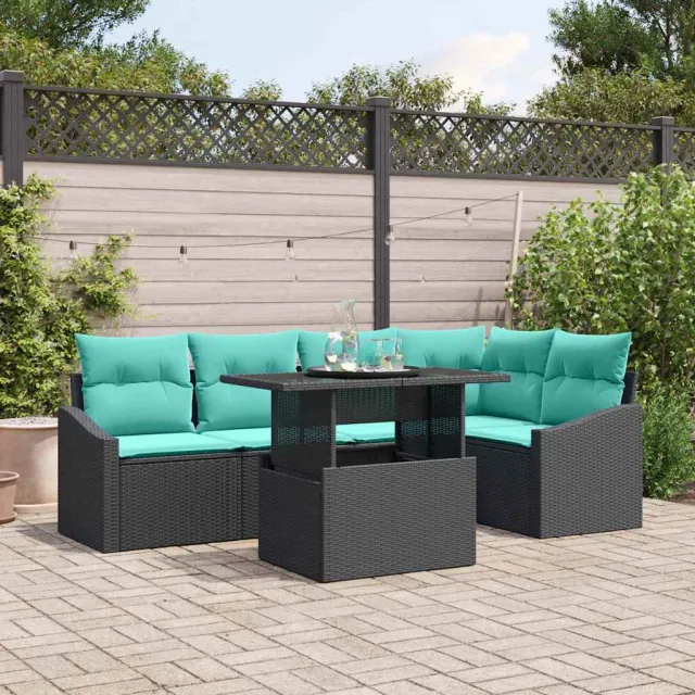 vidaXL Tuin Sofa Set 6 st Zwart en Blauw poly rattan