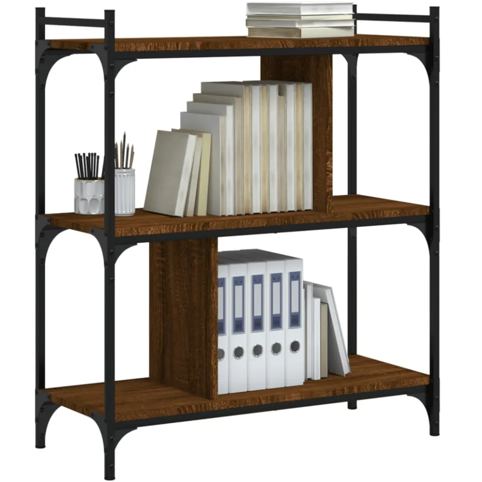 vidaXL Boekenkast 3-laags 76x32x88 cm bewerkt hout bruin eikenkleur