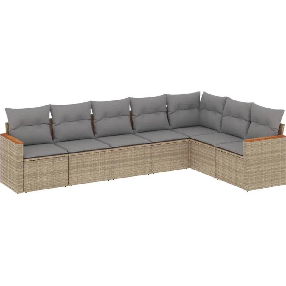 vidaXL 7-delige Loungeset met kussens poly rattan gemengd beige, foto 3
