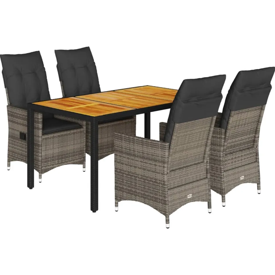vidaXL 5-delige Tuinset met kussens poly rattan grijs, foto 3
