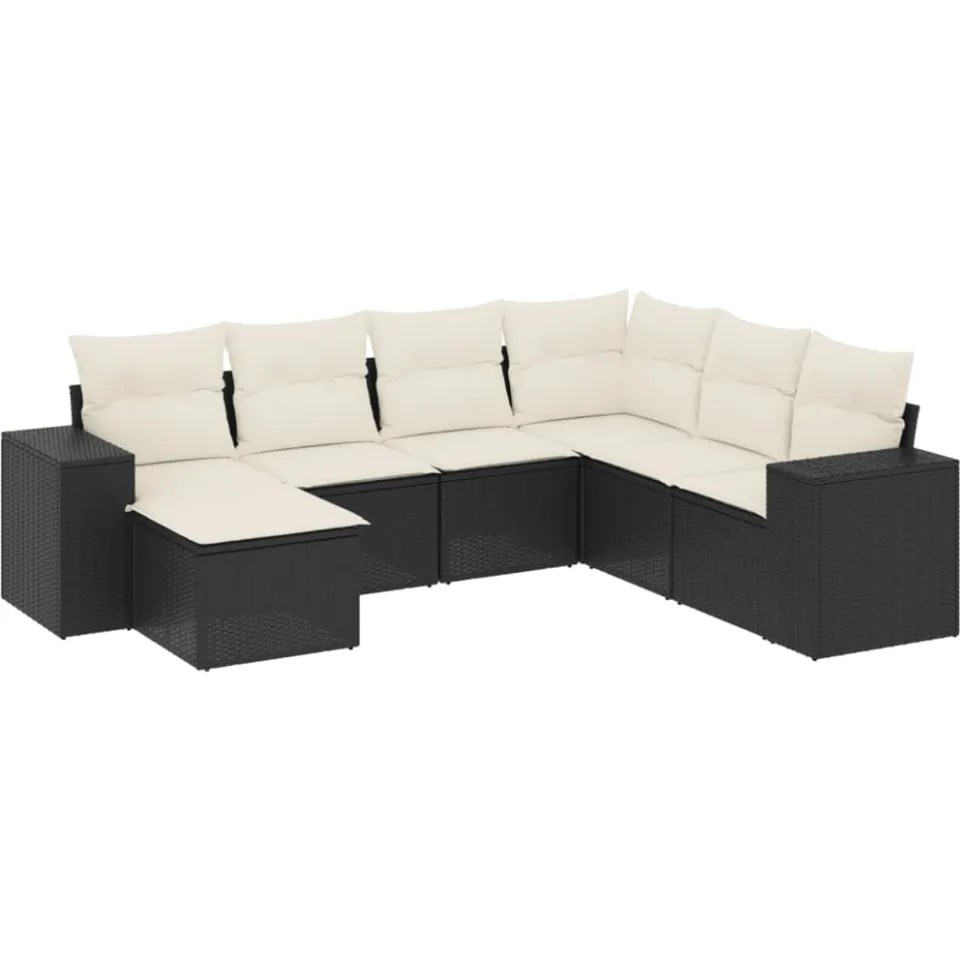 vidaXL 7-delige Loungeset met kussens poly rattan zwart, foto 3