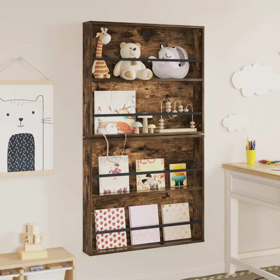 vidaXL Tijdschrift Rek met plank 2 st Gerookt eiken 80 x 12 x 70 cm, foto 4