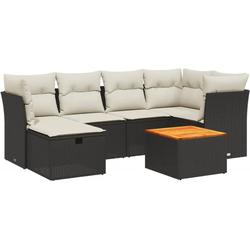 vidaXL 7-delige Loungeset met kussens poly rattan zwart
