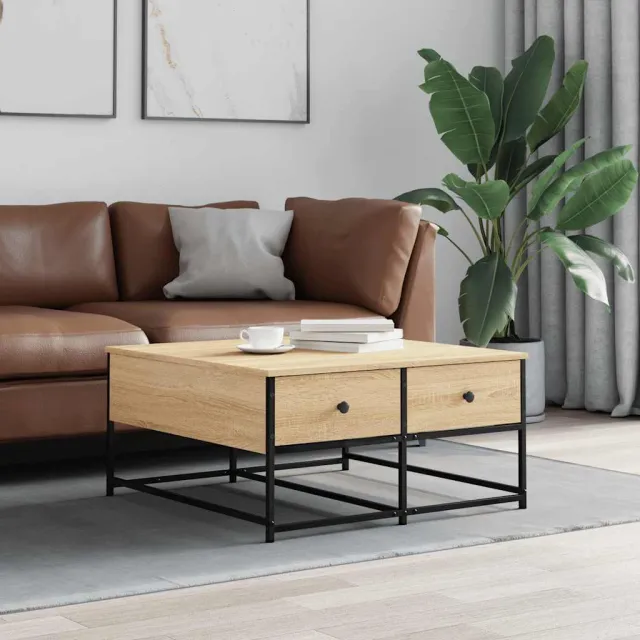 vidaXL Salontafel 80x80x40 cm bewerkt hout sonoma eikenkleurig Bruin