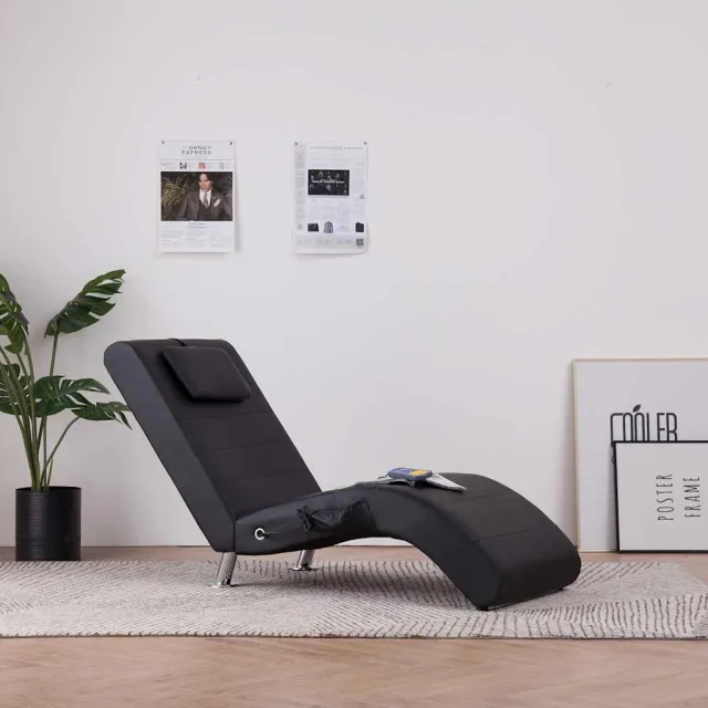 vidaXL Massage chaise longue met kussen kunstleer zwart, foto 2