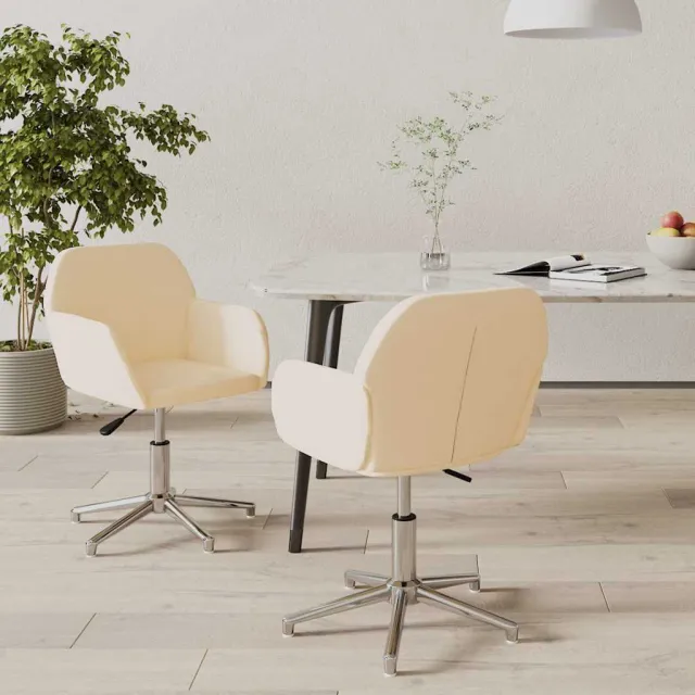 vidaXL Eetkamerstoelen 2 st draaibaar stof crèmekleurig, foto 2