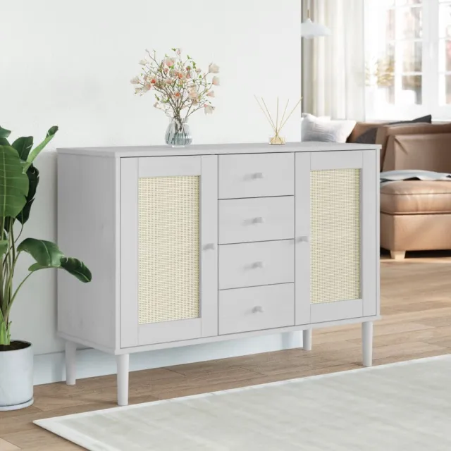 vidaXL Dressoir SENJA rattan-look 112x40x80 cm massief grenenhout wit