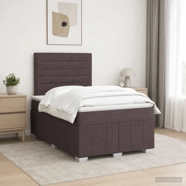 vidaXL LED Boxspring Bed met Matras Donkerbruin 120 x 190 cm Stof